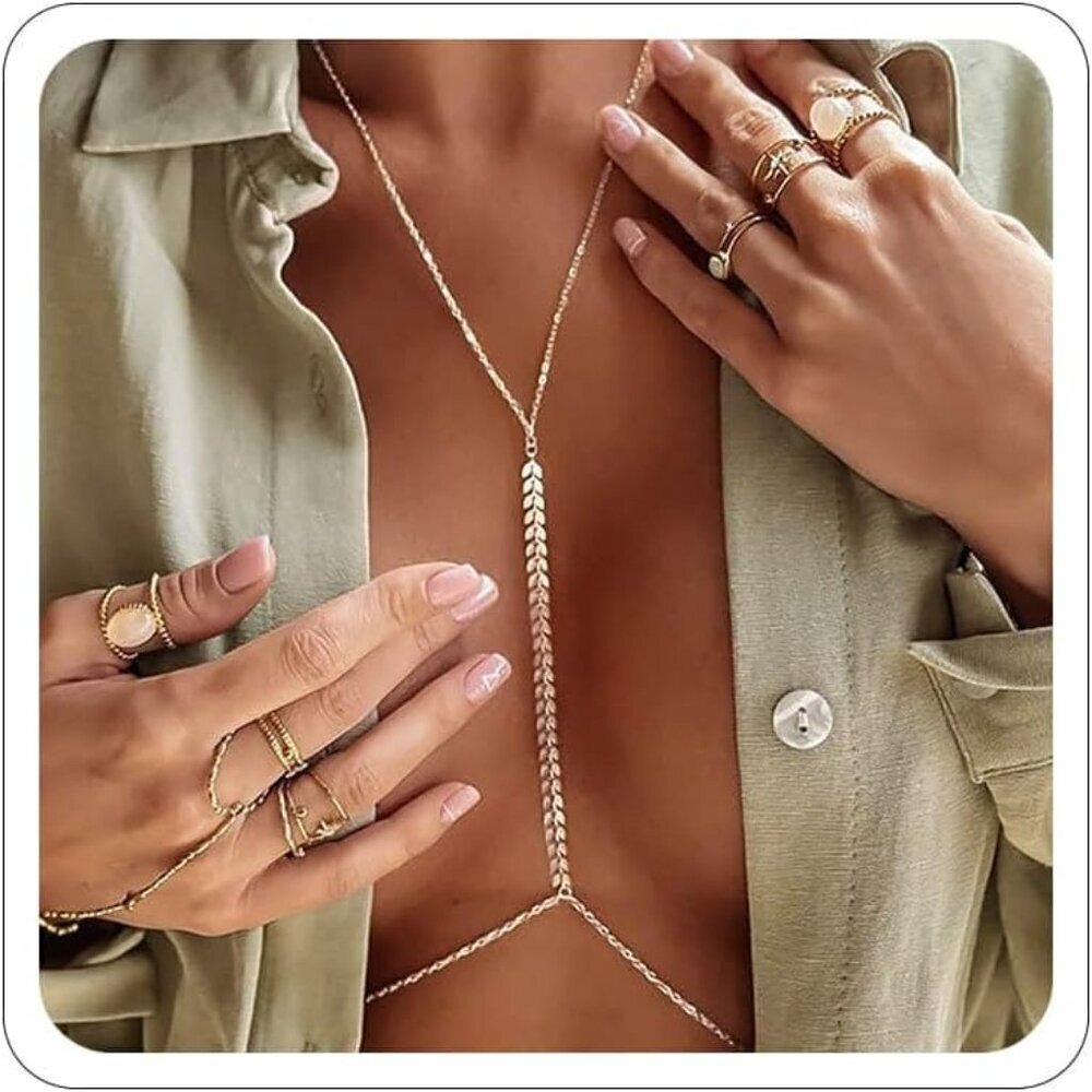 🆕Women Gold Body Jewelry Sexy Body Chain Waist Crossover Belly Chain Bikini